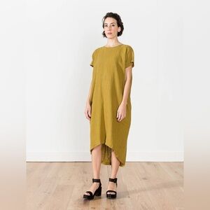 Black crane Mustard Yellow High-Low Relaxed Dress
